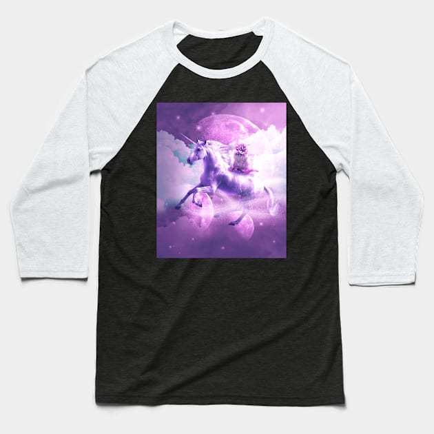 Kitty Cat Riding On Flying Space Galaxy Unicorn Baseball T-Shirt by Random Galaxy